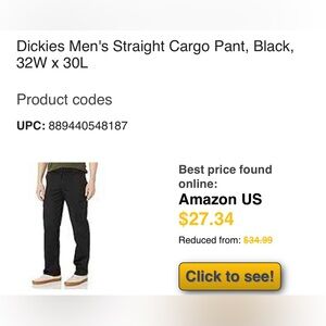 Dickies Black Pant in excellent condition. Smoke free item.